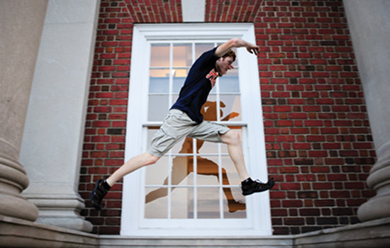 In a single bound: With each leap, parkour club turns campus into personal playground