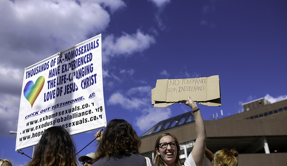 Students protest man preaching on Waverly