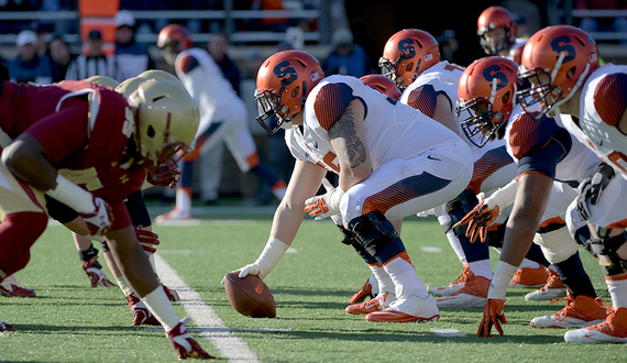 Syracuse offensive line looks to gel with moving parts, integrate new playbook after poor 2014