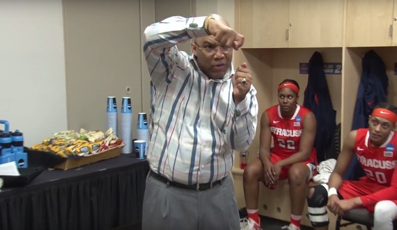 Quentin Hillsman explains how to cut down the nets to his players