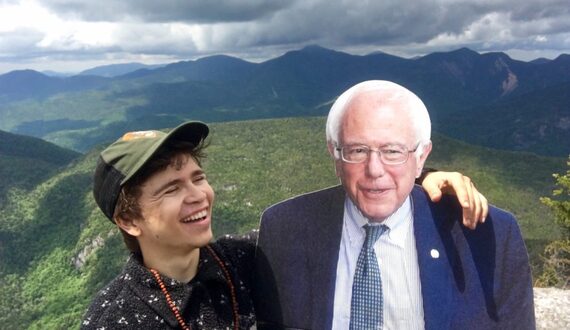 SU student hikes Adirondacks with cardboard cutout of Bernie Sanders