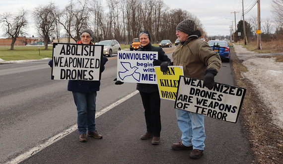 Anti-drone group protests at Syracuse Hancock International Airport