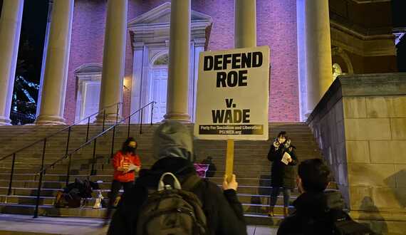 Around 60 people gather outside Hendricks Chapel to defend abortion rights