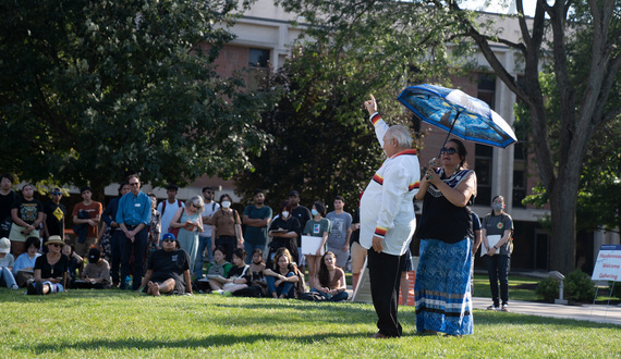 Haudenosaunee Welcome Gathering attendees celebrate indigenous culture