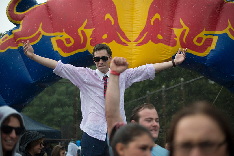 Charlie Drewyer, a coach of Delta Gamma, celebrates his team's victory.