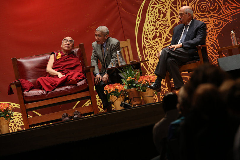 The Dalai Lama emphasizes loving friends. "Would you prefer to have more friends or enemies?" he asks.