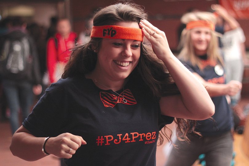 Brianna Lecce, senior in the College of Arts and Science, helped PJ Alamapi launch his campaign for SA President Tuesday.