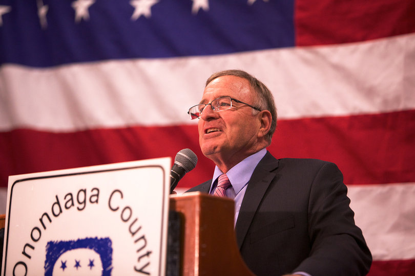 State Sen. John DeFrancisco gives a speech at the Republican Headquarters, after being re-elected Tuesday night.