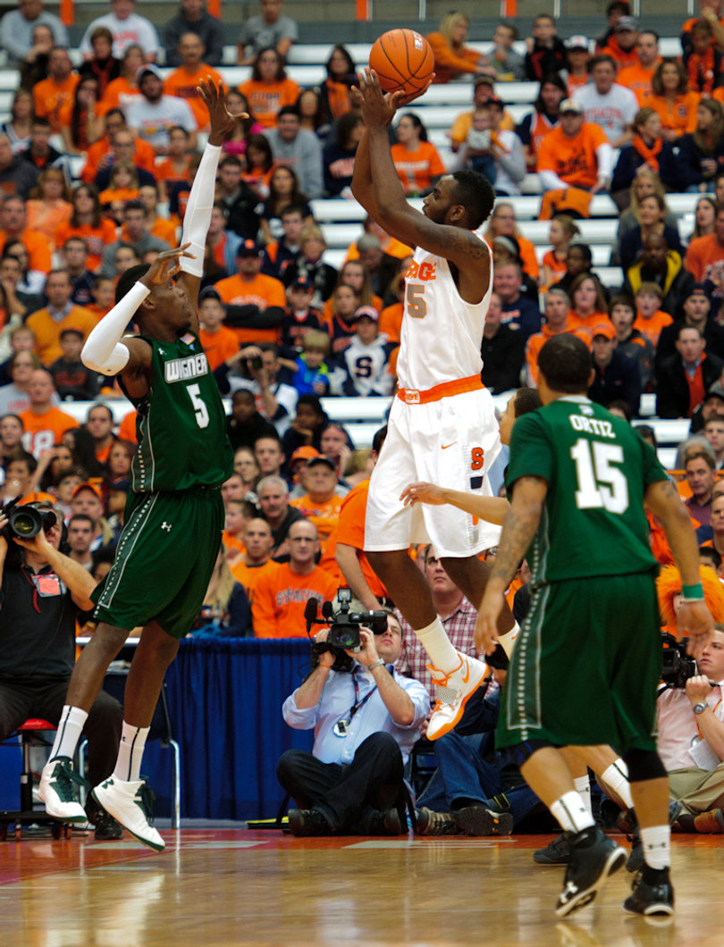 Syracuse forward Rakeem Christmas takes a baseline jumper.