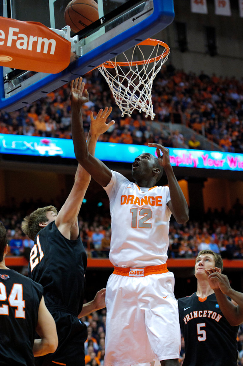 Syracuse center Baye Moussa Keita puts up a layup attempt.