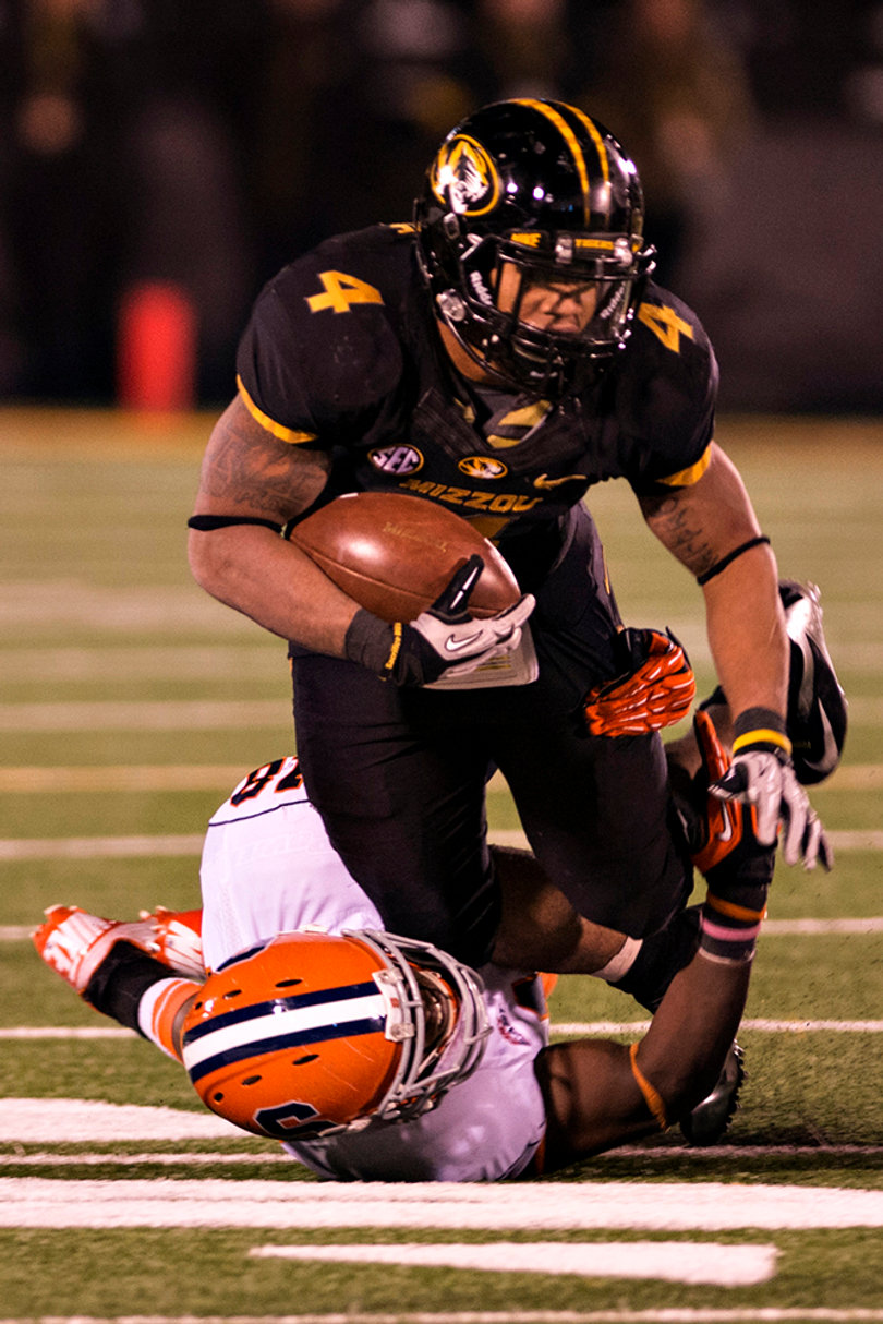 Missouri running back Kendial Lawrence takes a carry.