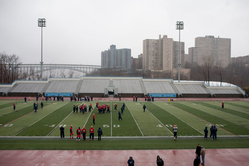 The Syracuse football team practices Thursday at Columbia University's Baker Athletics Complex.