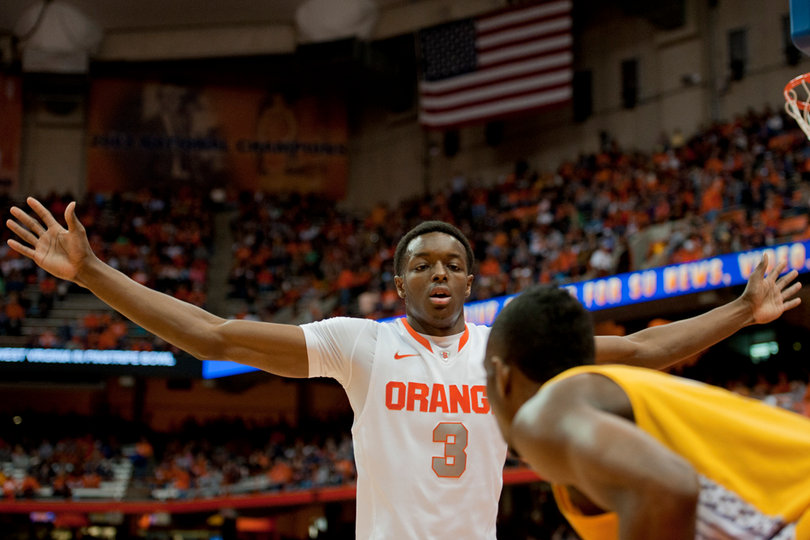 Jerami Grant guards an Alcorn State player.