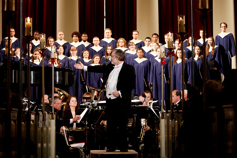 The Syracuse Brass Ensemble and the Hendricks Chapel Choir perform Christmas songs at the holiday concert. 