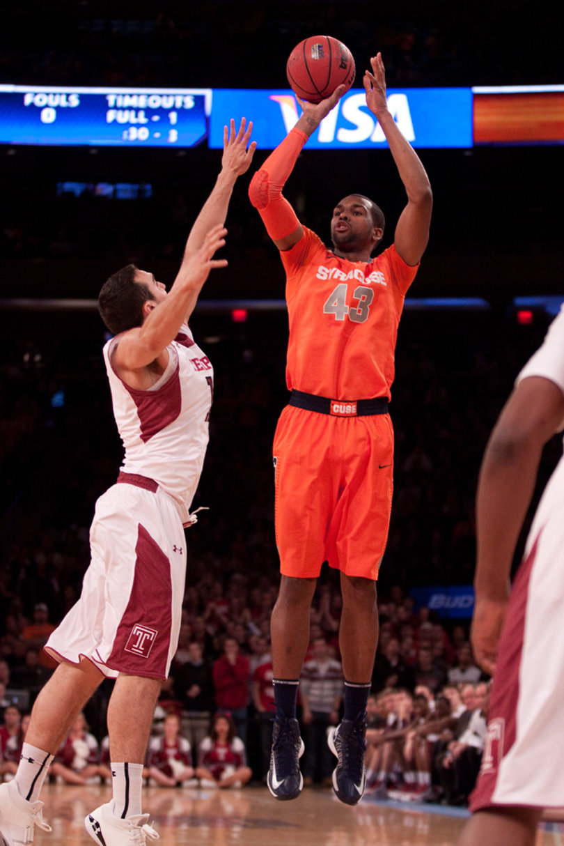 James Southerland shoot over his defender. The senior forward was held to just 6 points in 32 minutes, his lowest total in two weeks.