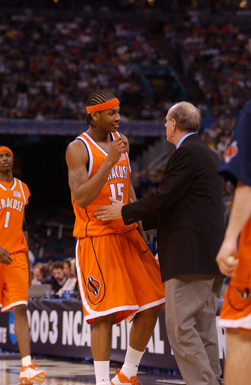 Led by freshman superstar Carmelo Anthony, Syracuse won the 2003 National Championship — Boeheim's lone title.