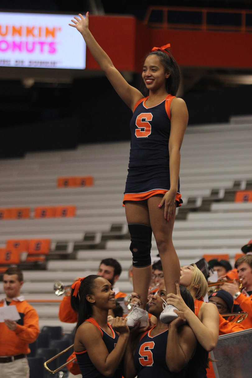 The Syracuse cheerleading team performs during the Orange's win over DePaul. 