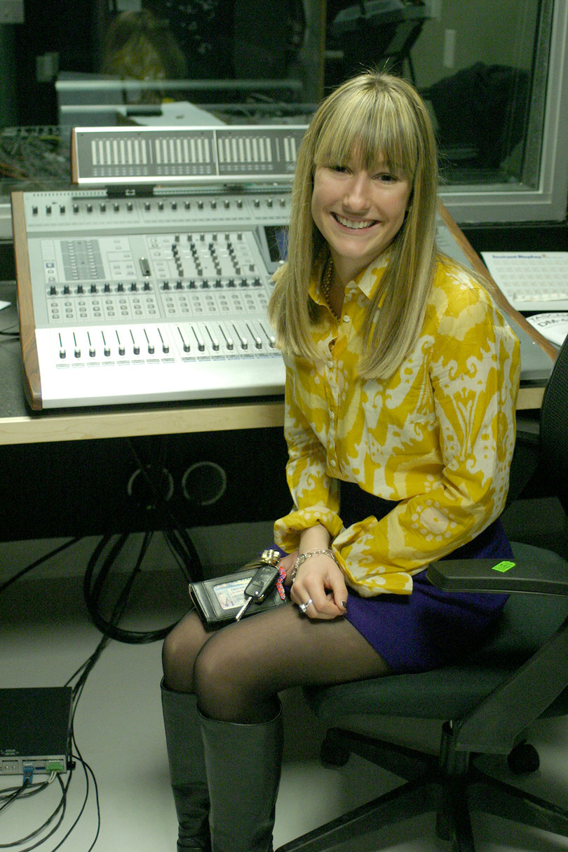 Katelyn Muldowney, CitrusTV general manager,  in the renovated studio in Watson Hall. CitrusTV and Z89 made campus history by initiating the construction efforts, which were supported by Chancellor Nancy Cantor.
