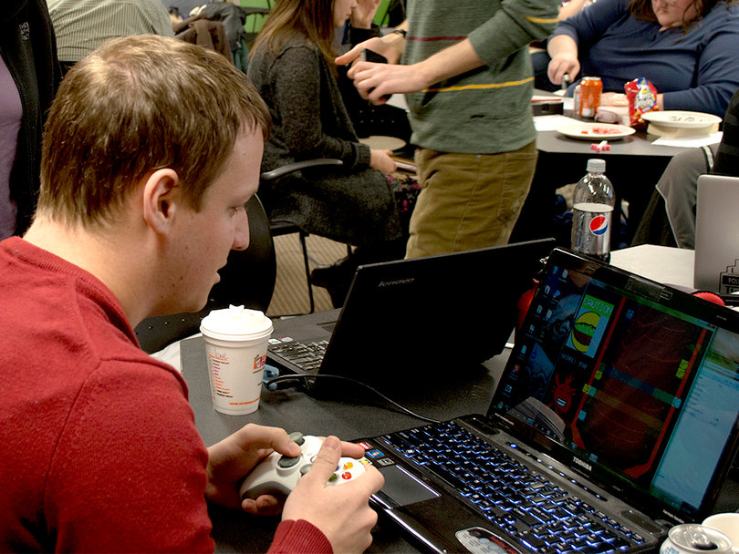 Michael Thal begins to play the game him and his peers built in a 48-hour span during Global Game Jam, a game creation event held at the iSchool. 