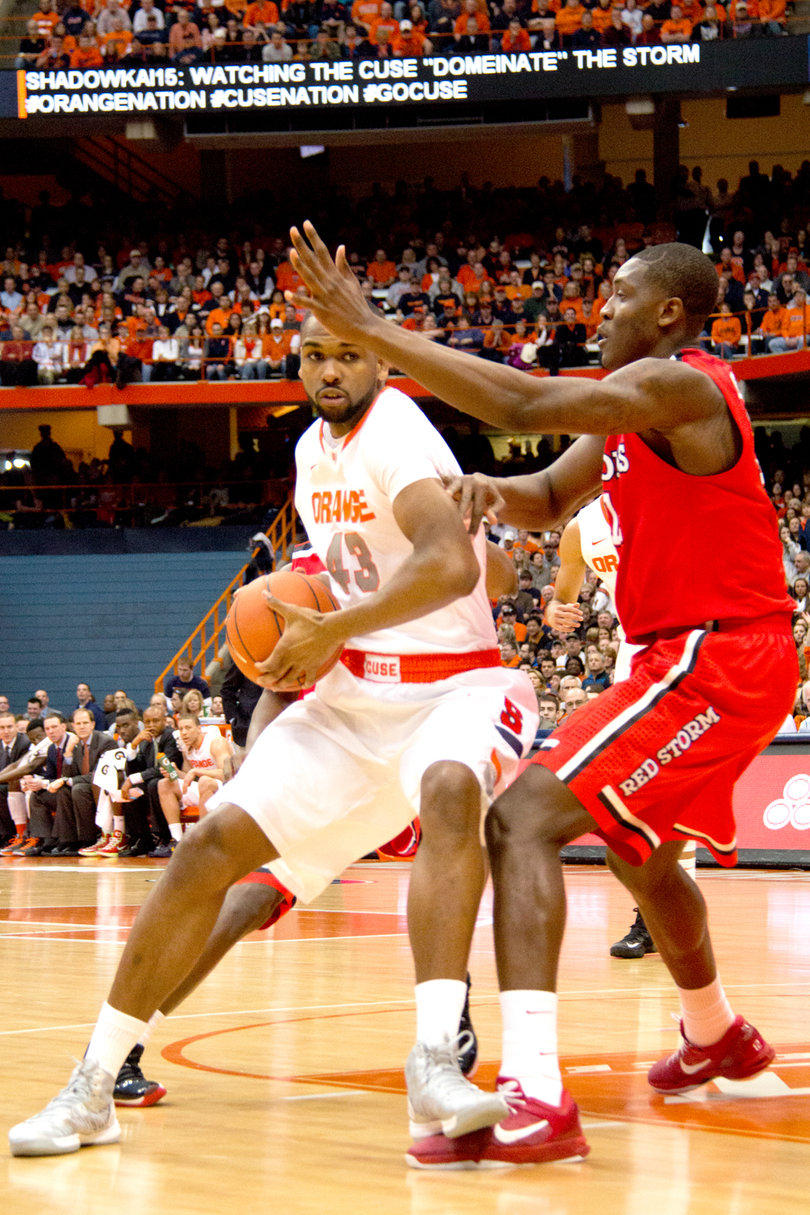 Syracuse forward James Southerland muscles for position in his return from a six-game suspension.
