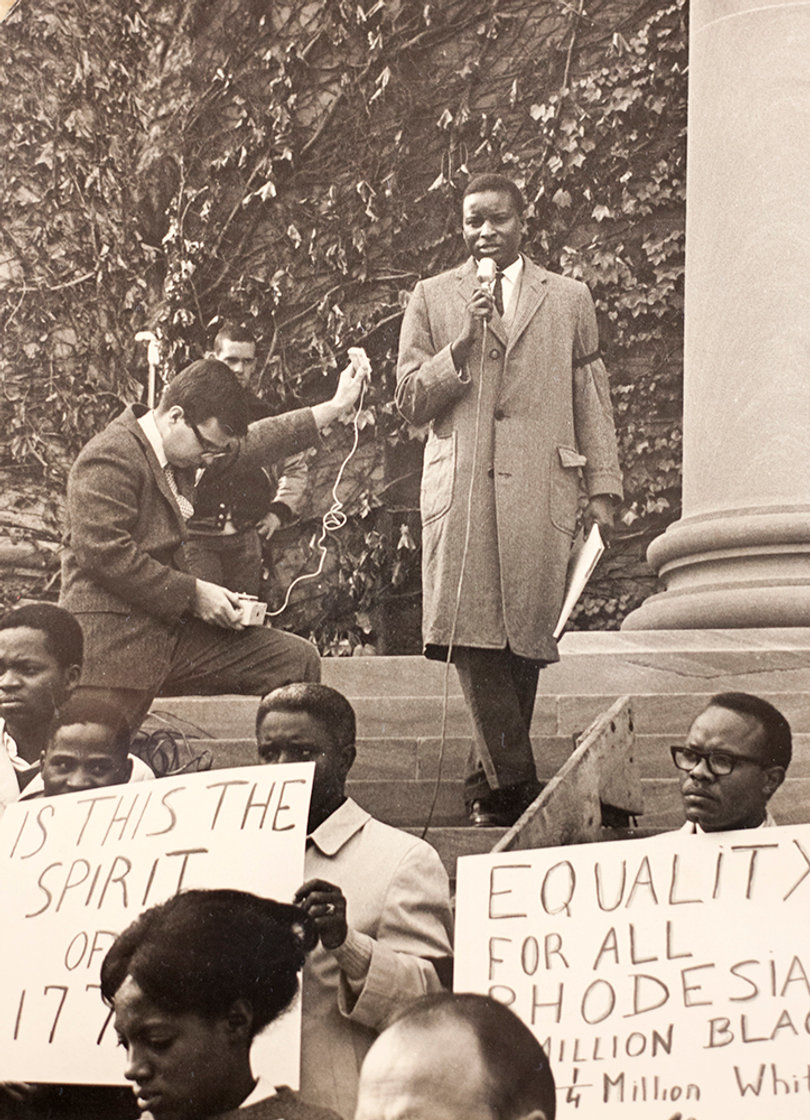 Students in local residents gather on the steps of Hendricks Chapel in the early 1960s to protest inequality in the city.