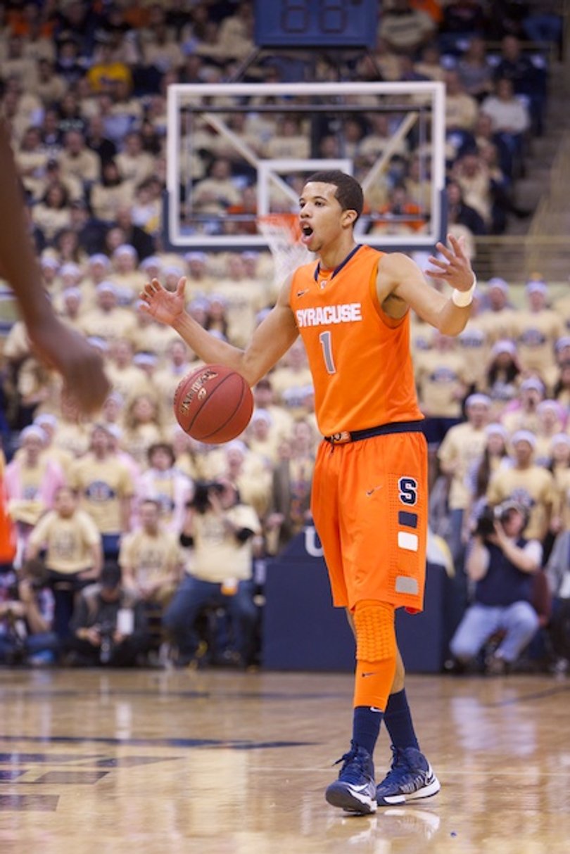 Michael Carter Williams directs the offense in SU's 65-55 loss at Pittsburgh Saturday at the Petersen Events Center. With usual contributors James Southerland and Derrick Coleman out, the scoring burden proved too much for Carter-Williams, C.J. Fair and Brandon Triche.