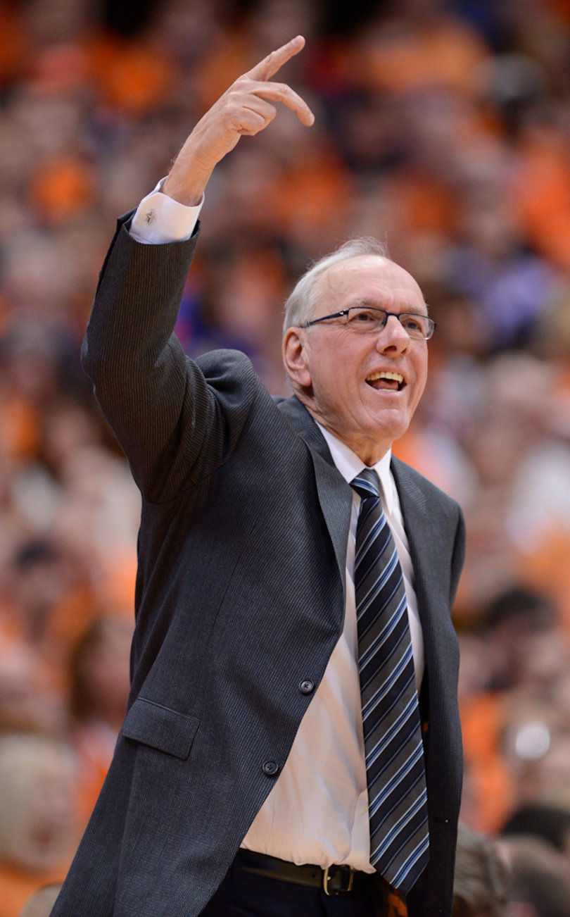 Jim Boeheim shouts to the court during SU's 57-46 loss to Georgetown Saturday night.