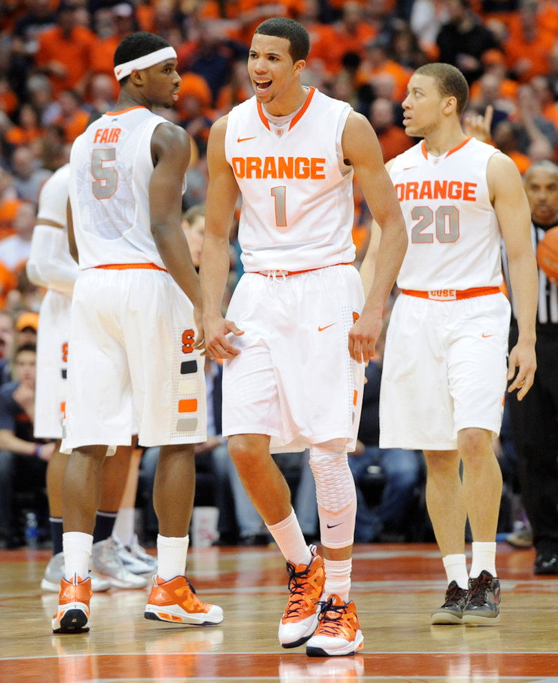 Michael Carter Williams shouts out Saturday night in SU's loss to Georgetown in the Carrier Dome. Carter-Williams scored seven points, dished out five assists, committed three turnovers and snagged four rebounds in defeat.