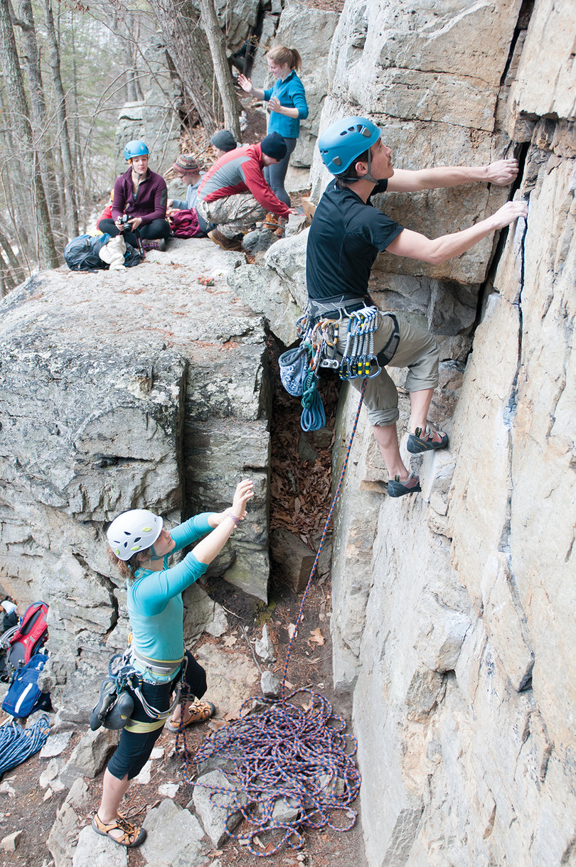 Students climb together while on the Syracuse University Outing Club spring break trip to West Virginia. More than 70 members attended the trip. 