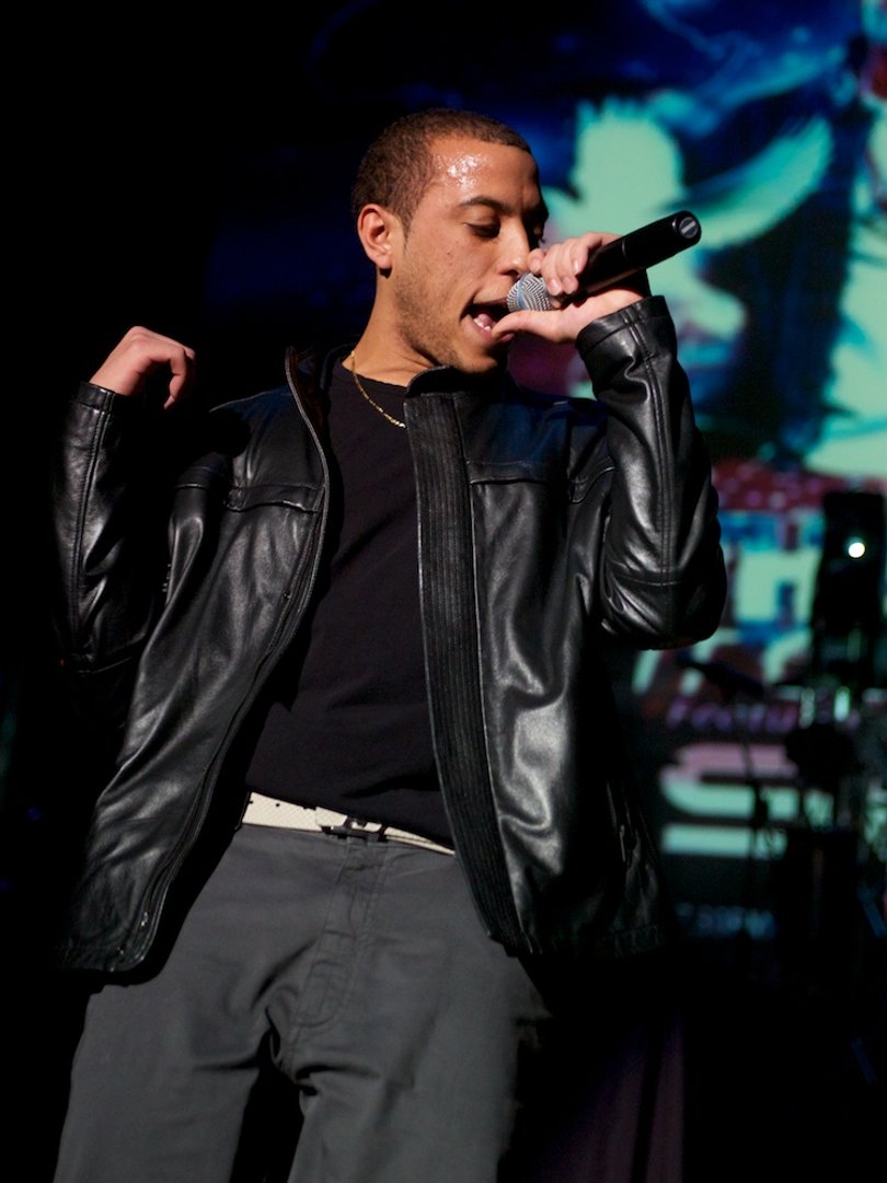 Grant "lamG" Palmer, a student in the Bandier program, performs during the first opening act of Phi Beta Sigma's "Save The Horn" concert.