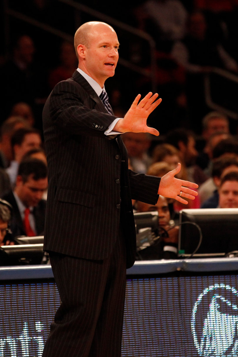 Head coach Kevin Willard directs his team from the sidelines. Willard's Pirates advanced to the second round after beating South Florida 46-42 in the first round of the Big East tournament Tuesday.