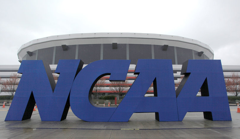 The NCAA logo outside the Georgia Dome as it gets set to host college basketball's biggest weekend.