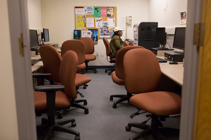 A small computer lab with eight Dell computers is set aside for the honors program.