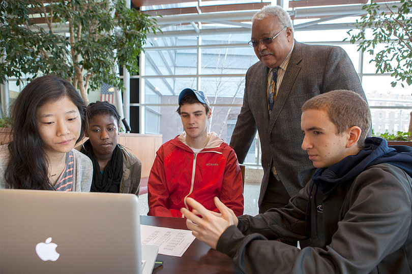 Melvin Stith, Whitman dean, often interacts with students In addition to shaping veteran programs at the college, Stith is recognized for his support of student groups.