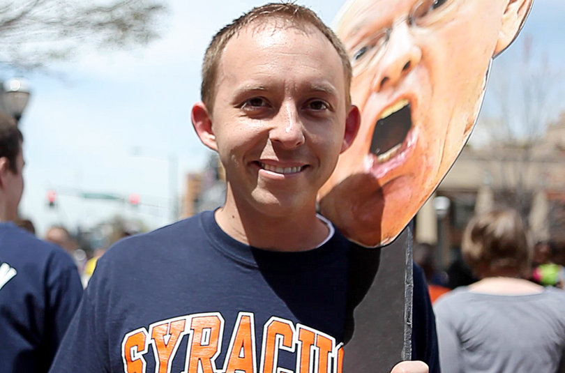 Mike Peck, a 2003 SU alumnus who lives in Atlanta, was an SU student when the Orange first won the national championship.

"I'm very excited, obviously. I was a little worried in the beginning of the year, didn't think we'd make it this far, but they pulled through. They're playing good defense for the tournament, so I'm very excited. Worried about their shooters a little bit against the zone, but I'm excited," Peck said.

"I was there when Carmelo hit it, so hopefully it happens again," he said.

Prediction: 72-64 Syracuse
