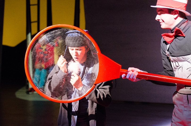 Ben Odom, a junior musical theater major who plays Horton the elephant, examines Whoville on a speck of dust. 