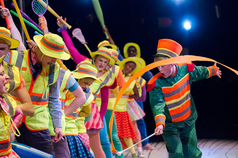 Oct. 9, 2013:  (RIGHT) Reid Watson, a junior musical theater major, performs the Act One showstopper, "The Military," as General Genghis Kahn Schmitz in VPA's rehearsal of "Suessical the Musical."