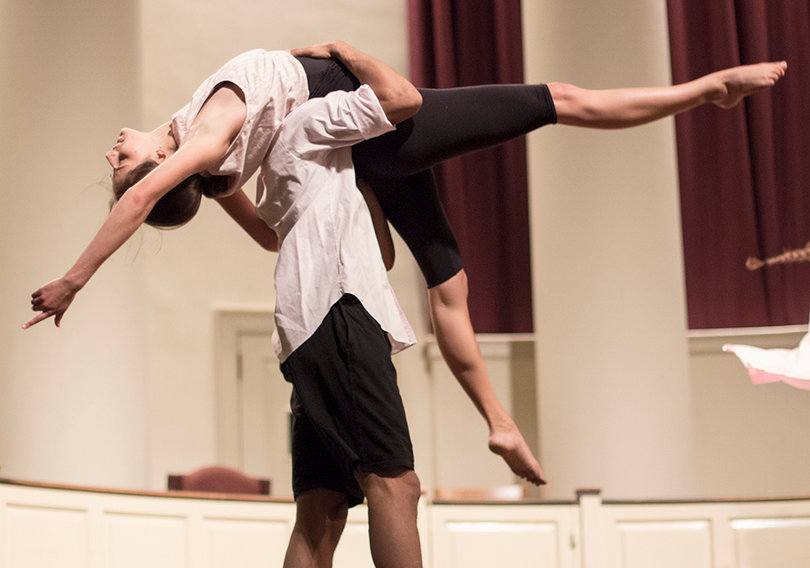 Bailey Marks soars on Anthony Wright’s shoulder as they present a heartfelt dance to “Who You Are” by Jessie J. The two performed the act with JUICED Dance Troupe