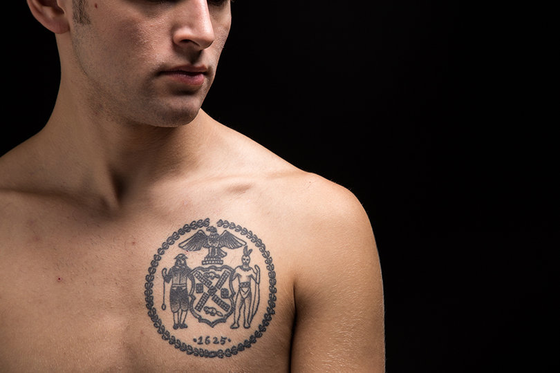 Winick's first tattoo is of the seal of New York City, a place that feels like home to him.