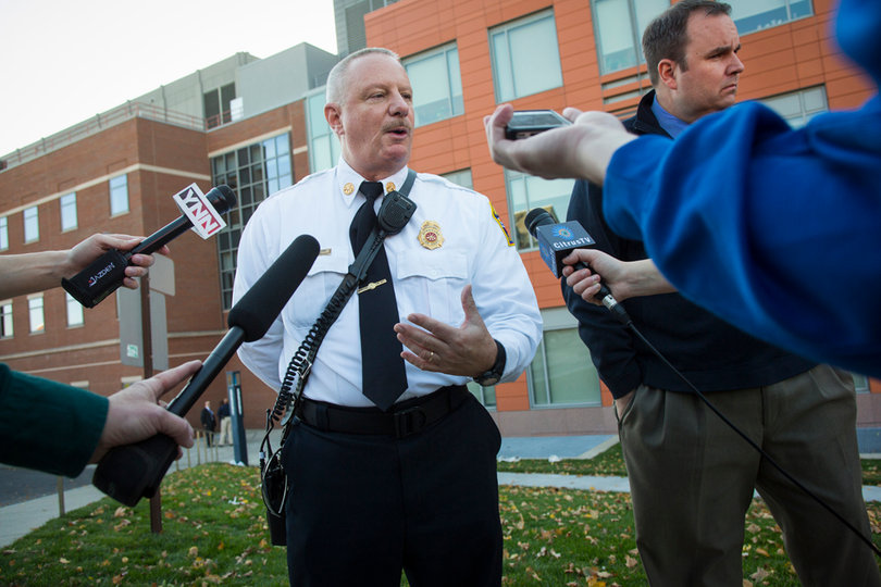 Syracuse Deputy Fire Chief Mark Zoanetti addresses media following chemical spill at Life Sciences.
