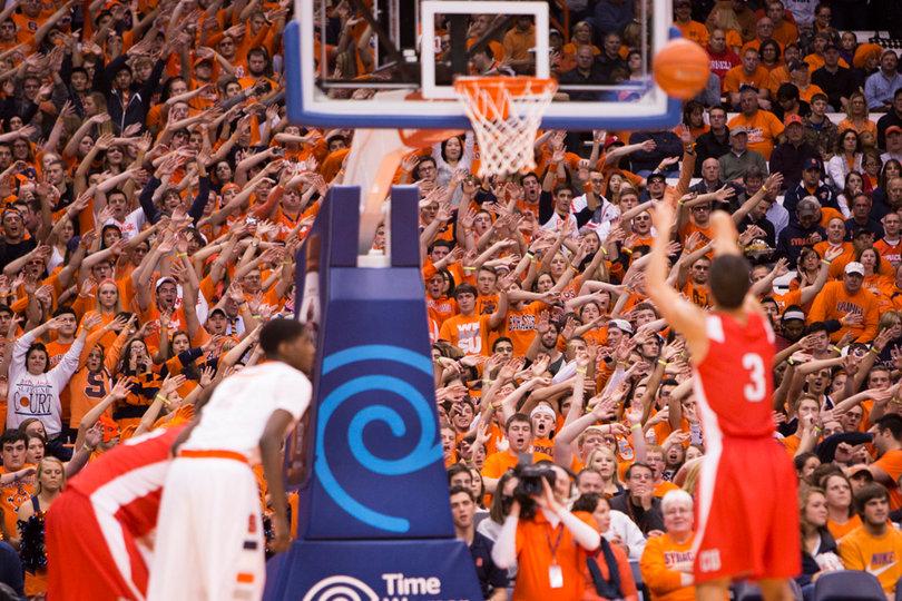 The Orange crowd attempts to distract Cressler (3) during a free throw attempt. 