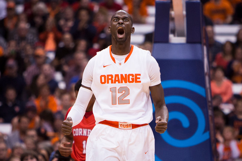 Baye Moussa Keita celebrates following a Cornell turnover. 