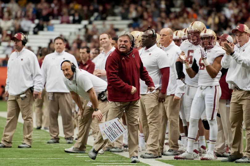 BC defensive coordinator Don Brown shows a lot of emotion from the sideline. 