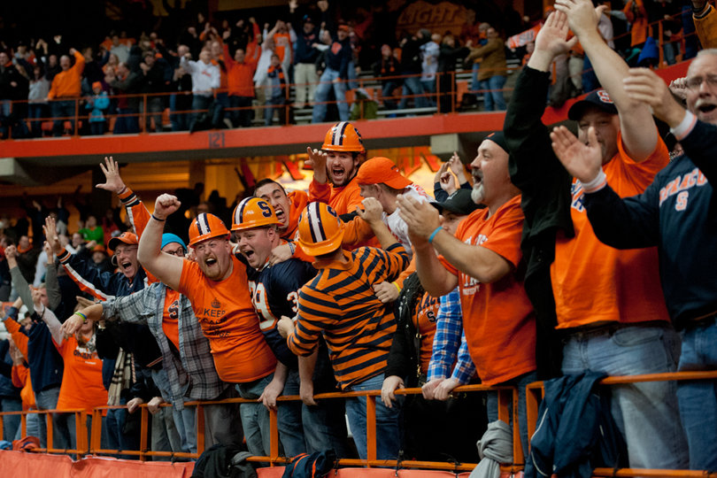 A small section of the 37,406 in attendance rejoice after Syracuse's go-ahead score. 