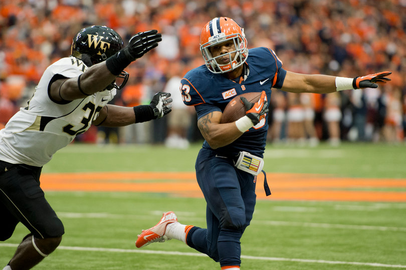 SU running back Prince-Tyson Gulley dances around a Wake Forest defender.