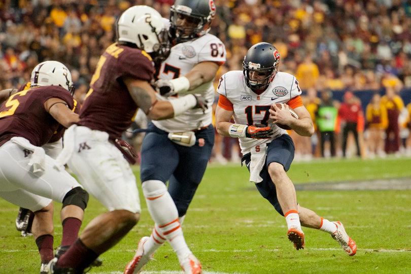 Charley Loeb runs short of a first down on a fake field goal attempt.