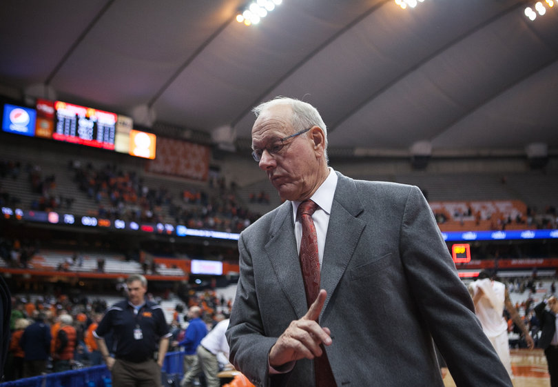 Jim Boeheim exits the court after Syracuse's 75-54 win against High Point.