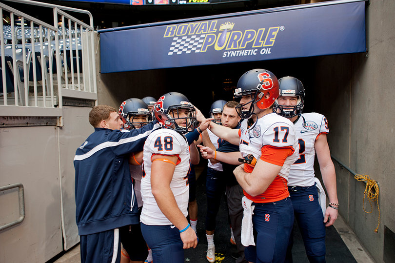 Syracuse's special teams unit prepares to take the field for warm-ups.