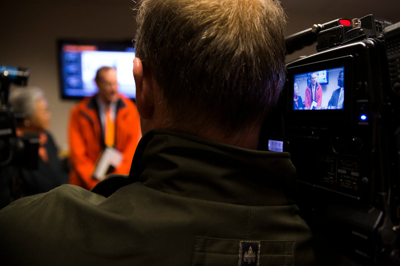 Many media outlets flocked to the Syracuse Campus to cover  Syverud's first day with students. 