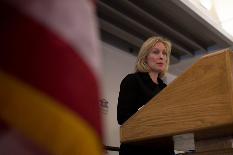 U.S. Senator Kirsten Gillibrand answers audience questions during her lecture titled “The American Opportunity Agenda”. Her lecture was a part of the Maxwell School of Citizenship and Public Affairs’ State of Democracy Lecture series. 